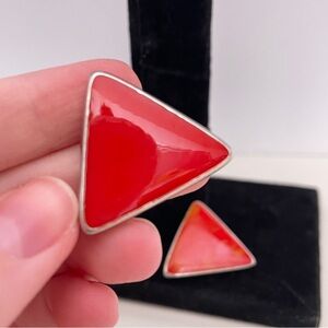 Vintage 80's Red Enamel Halloween Whimsical Goth Punk Grunge Geometric Earrings